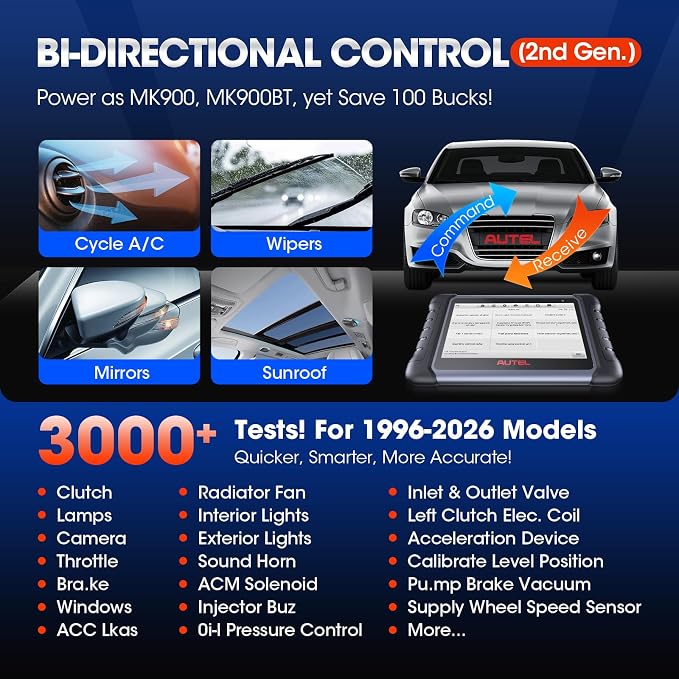 Autel MaxiCOM MK808S Bidirectional Scanner: 2026 Same as MaxiCheck MX808S MX900 MK900BT MK808BT Pro, 3000+ Active Test, 28+ Service for 200+ Brands, OBD2 All System Diagnose, FCA Autoauth & SGW, OS 11