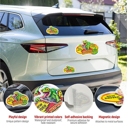 3 Pcs Reflective Student Driver Magnet and Stickers Set - Funny Animal New Driver Safety Signs for Car, Waterproof & Weatherproof High Visibility Vehicle Bumper Decals, Magnet + Stickers (Chameleon)