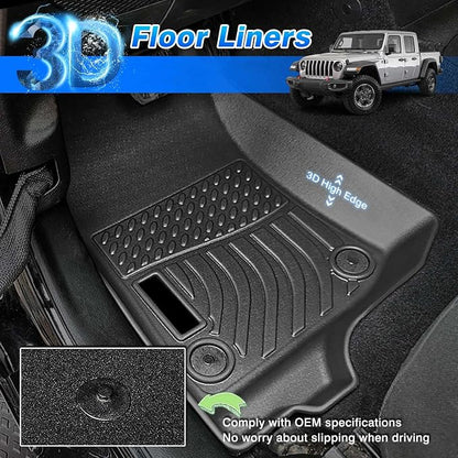 Vehicle Specific Fit Floor Mats for Jeep Gladiator JT 2020-2026 4-Door, All Weather Floor Liners for Gladiator Accessories, Heavy Duty Car Floor Mat
