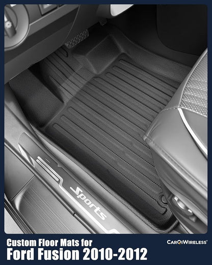 All Weather Floor Mats for Ford Fusion 2010 2011 2012, Custom Fit for Front 2nd Backseat Row Liners for Lincoln MKZ, TPE Heavy Duty Non-Slip Odorless Black Car Accessories for Mercury Milan 2010-2011