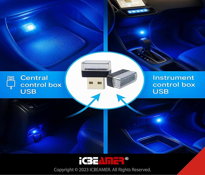 ICBEAMER USB Interface Miniature Night Light 1-Pack (Blue) | Universal Plug-in LED for Car Interior and Trunk Ambient Atmosphere