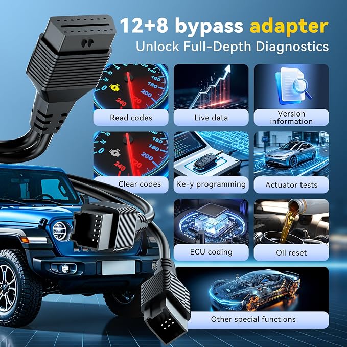 THINKCAR 12+8 Pin Connector to OBD2 Adapter for Chrysler, Security Gateway Bypass Cable for FCA SGW Vehicles for Diagnostic, Works with All OBD2 Scanners,for Dodge,for Jeep,for Ram,for Fiat Year 2018+