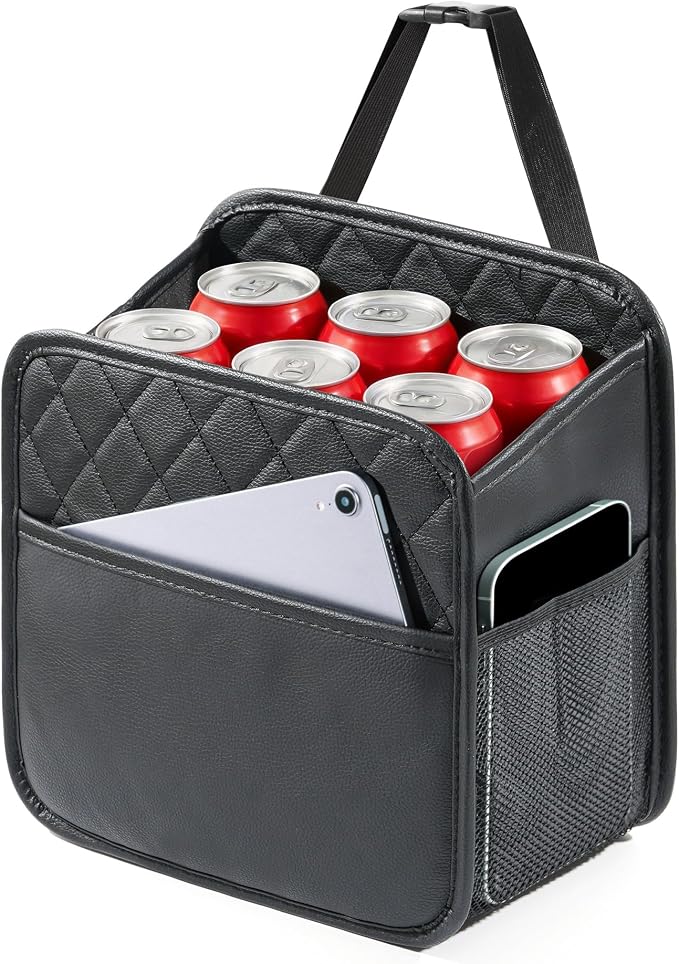 Backseat Car Organizer, PU Leather Car Storage with 2 Mesh Pockets, 9.8" x 9.8" x 5.5", Foldable & Universal, For Car, Truck, SUV
