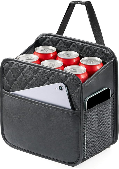 Backseat Car Organizer, PU Leather Car Storage with 2 Mesh Pockets, 9.8" x 9.8" x 5.5", Foldable & Universal, For Car, Truck, SUV