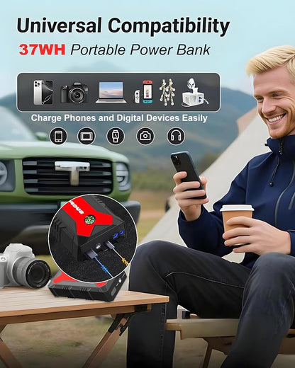 Car Battery Jump Starter, 4000A Battery Jumper Starter Portable 12V Lithium (for 9.0L Gas or 7.0L Diesel Engine), Jump Box, Jump Starter Battery Pack with Jumper Cable, LED Light, USB QC3.0 (Red)
