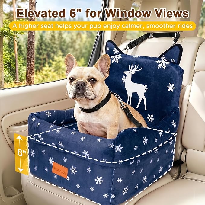 Dog Booster Car Seats for S/M Dogs Up to 35lbs,Pet Car Seat/Travel Bed with Washable&Removable Cover,Storage Pockets,Dog Safety Belt and Elevated Cushion Fits in Front/Back Seat