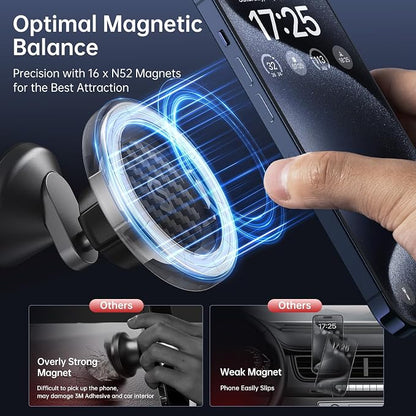 SYNCWIRE MagSafe Car Mount - Flexible Rotation Magnetic Phone Holder for Dash, Strong Magnets, Universal Compatible iPhone, Samsung, Pixel - MagSafe Car Accessories