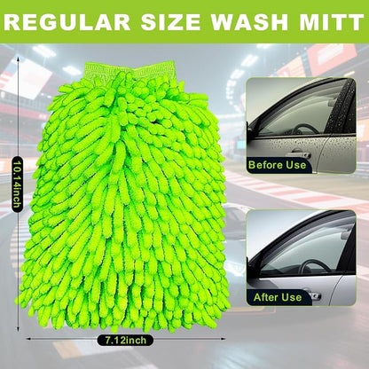 Car Wash Mitt, 2 Pack Premium Chenille Microfiber Wash Mitt, Scratch-Free & Lint-Free, Rich Foam, Highly Absorbent, Perfect for Car Washing and Detailing, 7.12''X10.14''