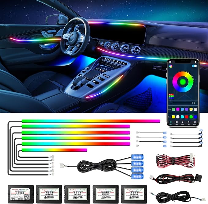 Dreamcolor Acrylic Interior Car Lights - 18 in 1 RGB LED Strip Lights with APP Control and 213 Color Modes, Decorative Ambient Lighting Kits