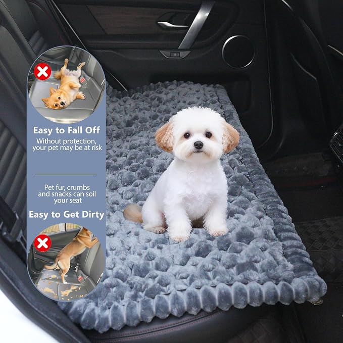 Dog Car Seat Waterproof Bed Cover Non-Slip Car Back Seat Soft and Comfortabl Pet Bed Mat Car Blanket for Travel Backseat Extender Seat Covers Dog Bed for Cars Trucks and SUVs (Grey Cover 23.6” x 51”)