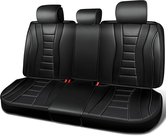 CAR PASS Nappa Leather Back Seat Covers, Universal FIT Piping Leather Rear Seat Cover for Cars,Sedan,SUV,Truck 3D Foam Waterproof Breathable Luxury Seat Covers, Comfort Durable Airbag Compatible Black