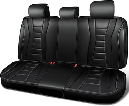 CAR PASS Nappa Leather Back Seat Covers, Universal FIT Piping Leather Rear Seat Cover for Cars,Sedan,SUV,Truck 3D Foam Waterproof Breathable Luxury Seat Covers, Comfort Durable Airbag Compatible Black