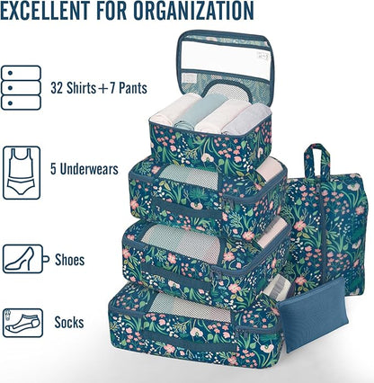 Veken 8 Set Packing Cubes for Travel Essentials,Anti-Wrinkle Buckled Suitcase Organizer for Shoe & Toiletry Bag,Carry On Luggage Bag with 99+ Count Mesh Holes for Airplane & College Dorm Accessories