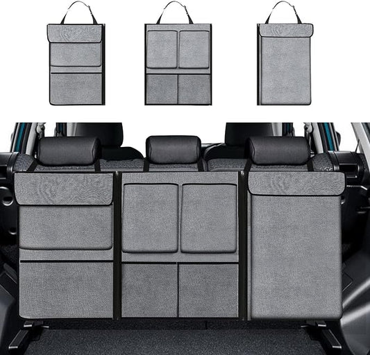 Hovom Car Trunk Organizer, Large Capacity Trunk Organizer for SUV, Detachable Vehicle Seat Back Hanging Storage Organizer with Zippers, Waterproof Car Storage Bag with 7 Pockets (Gray)