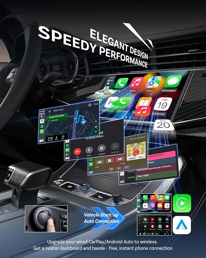 Ottocast Mini Cube 3.0 USB C Wireless CarPlay Adapter, Android Auto Wireless Adapter, Plug & Play with Fast Auto-Reconnect, Mini Car Adapter
