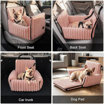 MIXJOY Dog Car Seat for Small/Medium Dogs up to 25 lbs, Multi-Functional Dog Carrier for Car with Detachable Washable Cover, Pet Travel Bed with Clip-On Safety Leash, Pink
