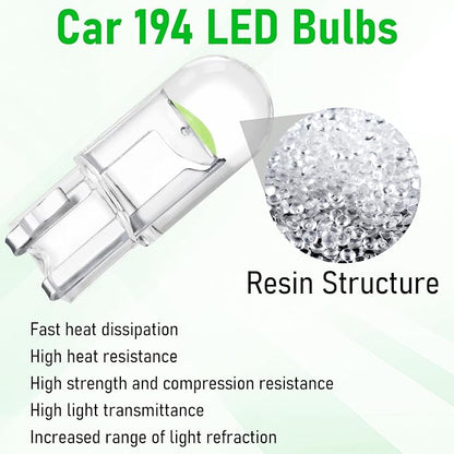 ecocstm 30 PCS Car 194 LED Bulbs, 168 2825 W5W T10 Wedge COB LED Replacement Bulb, Error Free Interior Bulb for Dashboard Light, Dome Lights (Green)