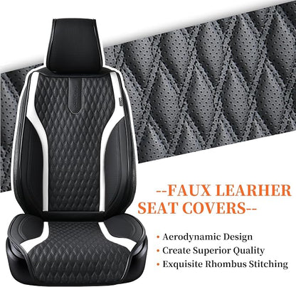 Coverado Front Seat Covers, 2PCS Waterproof Seat Covers for Cars, Car Seat Cushion Waterproof Leather Car Seat Protector, Driver Seat Cover Universal Fit for Most Sedans SUV Truck Black&White