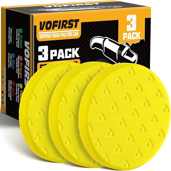5.5IN Buffing Pads, Polishing Pad 3 Pcs 5.5 INCH Yellow Medium Cut Pad, High-Density Foam Buffing Pads for Car Boat Buffer Compounding, Polishing and Waxing