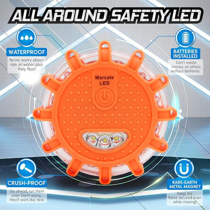 Marcala 3‑Pack LED Road Flares | DOT Compliant Emergency Lights for Vehicles with Batteries, Whistle & Case | Flares Emergency Road | Emergency Flares | Perfect For Gifting or Everyday Roadside Safety