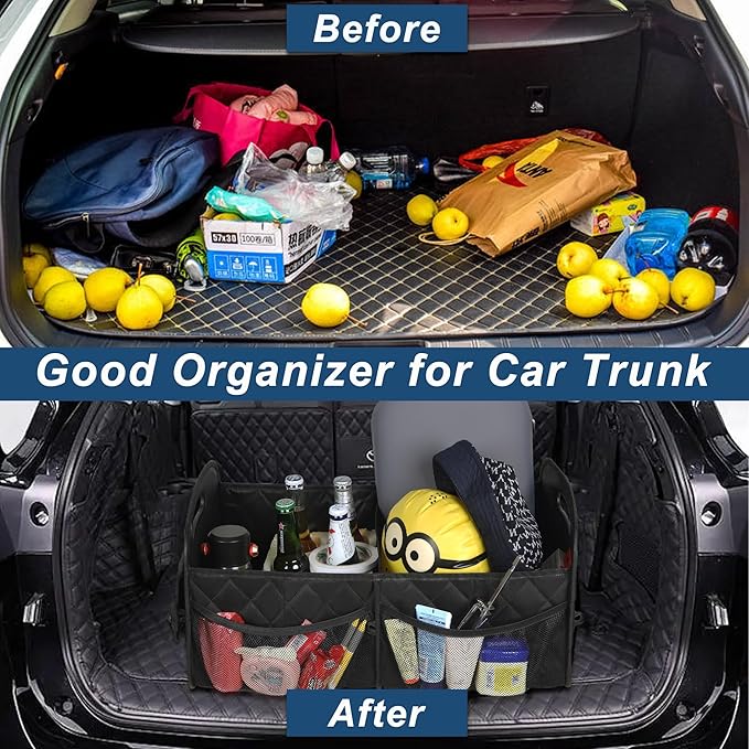 Deosk Car Trunk Organizer for SUV, Car Organizers and Storage with Reinforced Handles, Car Accessories for Women/Men 50LWaterproof Polyester Trunk Organizer, Black