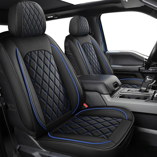 MIROZO Dodge Ram Seat Covers Full Set –Waterproof Truck Seat Covers Leather Car Seat Protector Fits 2009-2026 Ram 1500/2500/3500 Crew Quad Regular Cab Pickup with Split Flat Bench 40/60,Black and Blue