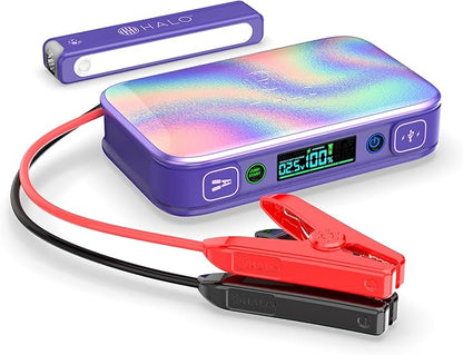 Halo Bolt PaL 1000 Portable Car Jump Starter | USB-A & USB-C Charger Ports, Digital Display, Powers Multiple Devices, Detachable Power Bank & Emergency Flashlight, Jumps Cars SUVs & Trucks — Purple