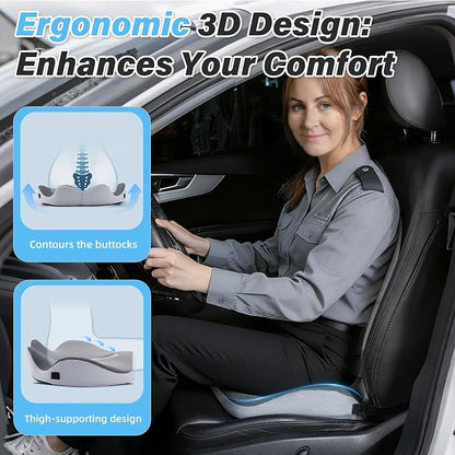 VUSIGN X-Large Seat Cushion for Truck & Car Drivers, Memory Foam Seat Cushion for Long Driving, Sciatica & Tailbone Pain Relief, Ergonomic Back Support Cushion with Non-Slip Bottom & Washable Cover