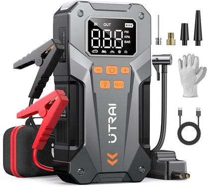 UTRAI 5500A 150PSI Jump Starter with Air Compressor, 12V Portable Jump Box (All Gas/10L Diesel), Jump Pack with LED Light, Car Jumper with Jumper Cables, Storage Case Included