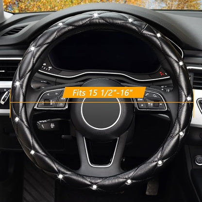 KAFEEK 16 inch Diamond Soft Leather Steering Wheel Cover,Compatible for F150 F250 F350 Ram 4Runner Tacoma Tundra Range Rover