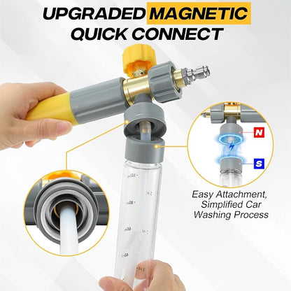 M MINGLE Mini Foam Cannon for Pressure Washer, Magnetic Foam Cannon with Dual Connector, Undiluted Foam Blaster with 5 Nozzle Tips, 1/4 Inch Quick Connect
