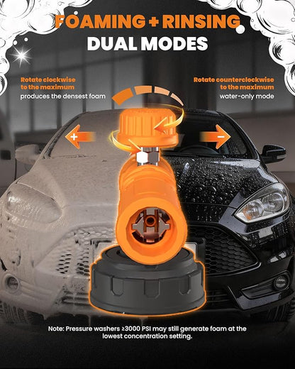 maXpeedingrods Foam Cannon for Pressure Washer, Wide Mouth Quick Release Car Wash Foam Gun with Adjustable Soap Cannon, Thick Snow Foam, 1/4'' Quick Connector, with 2 Orifice Nozzle (Transparent)