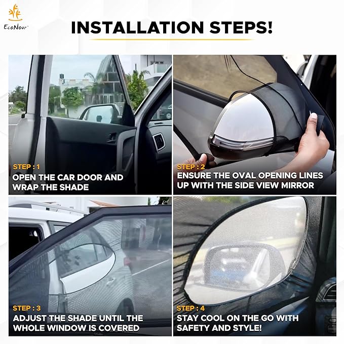 EcoNour Car Front Side Window Sun Shades Compatible for Toyota Tundra | 2Pack Breathable Super Stretchy Mesh Sun Shade | Heat Block UV Protection Car Window Screen Covers | Mosquito Net Curtains