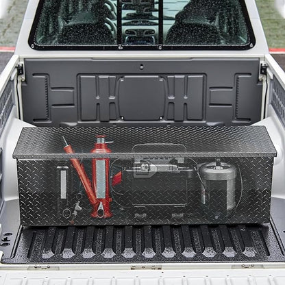 VEVOR Heavy Duty Aluminum Truck Bed Tool Box, Diamond Plate Tool Box with Side Handle and Lock Keys, Storage Toolbox Chest Organizer for Trailer, Pickup, Truck Bed, RV, 49"x15"x15", Black