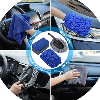 33Pcs Car Wash Detailing Kit Cleaning Kits with Foam Gun Sprayer Brush Large Wash Mitt Towels Complete Interior Exterior Car Washing Supply Set Blue