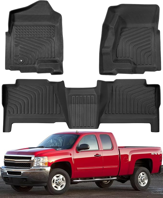 Car Floor Mats for Chevy Silverado: for Silverado/GMC Sierra 1999-2007 Crew Cab| for Suburban/Yukon XL 2000-2006| for Escalade/Avalanche 2002-2006 All Weather Truck Custom Accessories Front Rear Liner