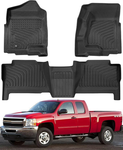 Car Floor Mats for Chevy Silverado: for Silverado/GMC Sierra 1999-2007 Crew Cab| for Suburban/Yukon XL 2000-2006| for Escalade/Avalanche 2002-2006 All Weather Truck Custom Accessories Front Rear Liner