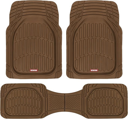 Motor Trend FlexTough Deep Dish All-Weather Floor Mats, Waterproof Trim-To Fit Mats for Cars, Trucks, SUVs - Universal Automotive Floor Liners, Car Accessories, Brown