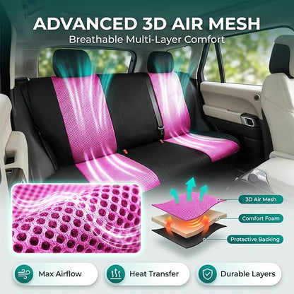 FH Group Automotive Rear Car Seat Covers for SUV, Trucks, Sedan and More - Universal Fit Rear Solid Bench Design Interior Accessories - 3D Mesh Fabric Center Panel - Pink