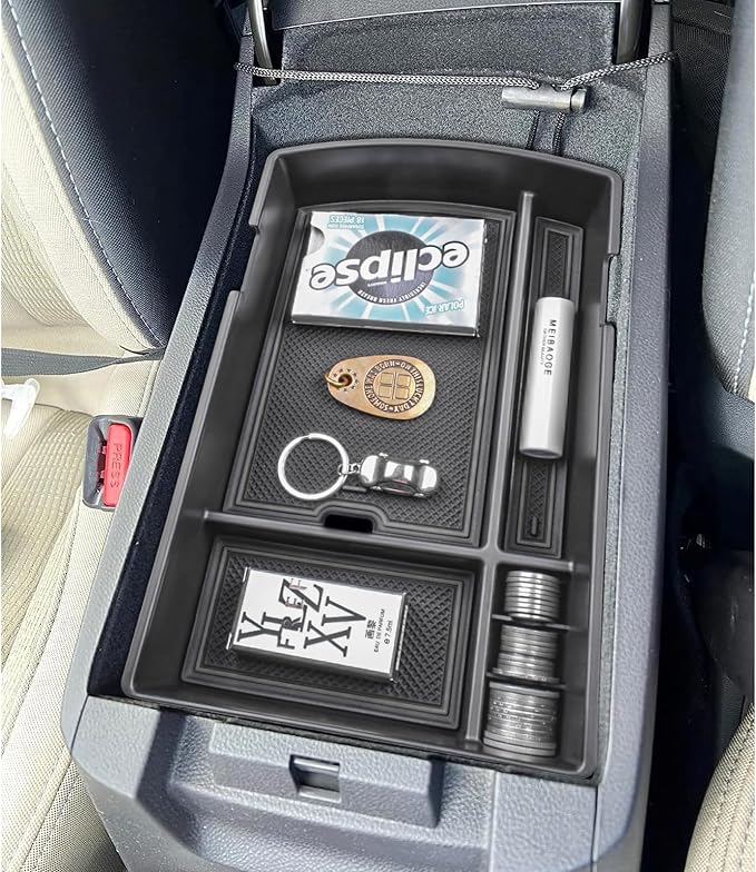 HGWEI Center Console Organizer Tray Compatible with Subaru Ascent 2019-2026 Insert Tray Storage Accessories Armrest Box Secondary Storage, ABS Material Interior Storage Box with Coin Holder, Black