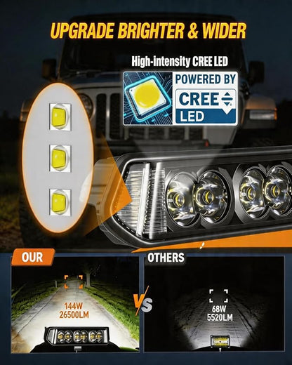 7" Side Shooter LED Light Bar 156W 200° Spot Flood Combo 2PCS | 2PCS 156W 15,600LM LED Back Up Driving Light with 200° panoramic view, spot-flood combo, waterproof, plug-and-play DT harness