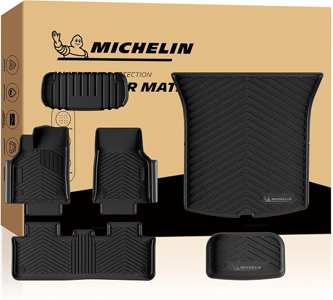 Michelin Vehicle Mat, All-Weather TPE Custom Fit Liner for Tesla Model Y 5 Seat Standard Floor Mats 2025-2027 (6 Piece), Not Fit Premium or Performance, Premier