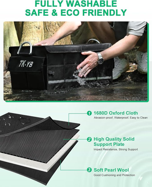 Trunk Organizer for SUV - Car Organizer with Removable Cooler Bag,Collapsible Multi Compartment 1680D Waterproof Sturdy Cargo Storage for Car Accessories Women Men (Extra Large)