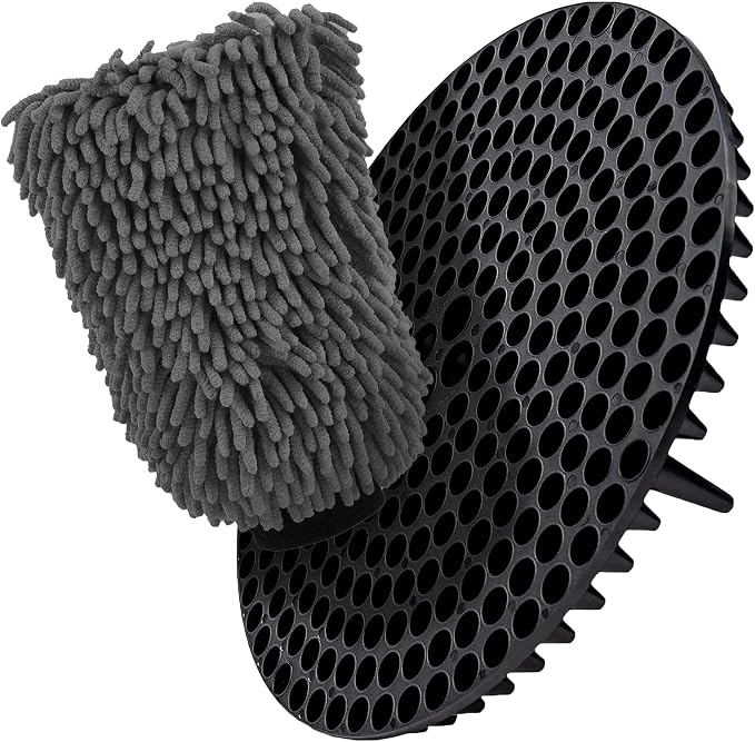 WASH&WHIPS Chenille Premium Scratch-Free Microfiber Lint-Free Blue Wash Mitt 8" x 10"in & Black Pitstop Particle Interceptor - Regular Size, 8" x 10"in