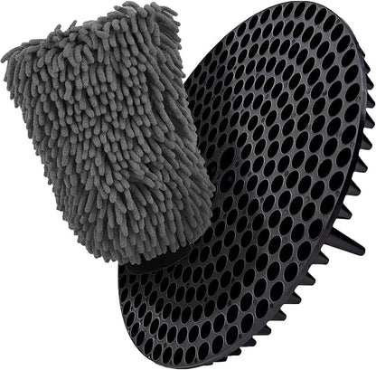 WASH&WHIPS Chenille Premium Scratch-Free Microfiber Lint-Free Blue Wash Mitt 8" x 10"in & Black Pitstop Particle Interceptor - Regular Size, 8" x 10"in
