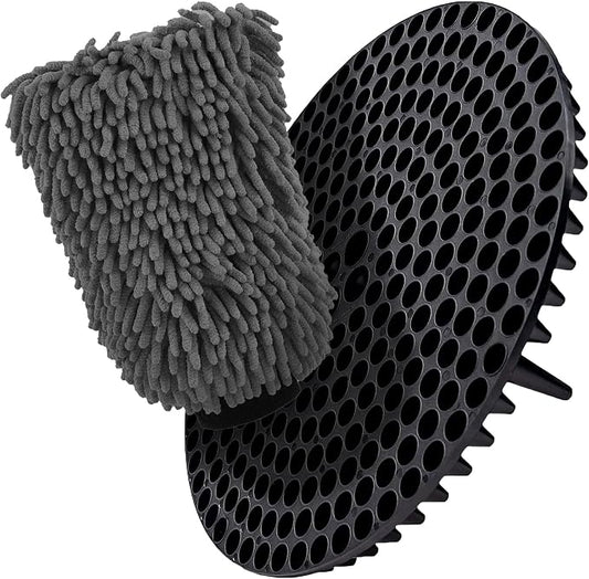 WASH&WHIPS Chenille Premium Scratch-Free Microfiber Lint-Free Blue Wash Mitt 8" x 10"in & Black Pitstop Particle Interceptor - Regular Size, 8" x 10"in