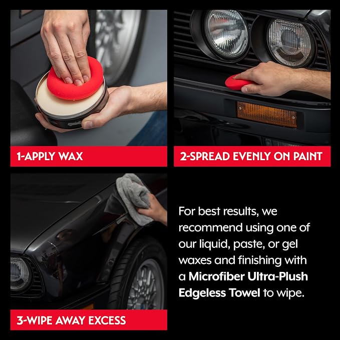 Griot's Garage Hand Wax Applicators, Foam Car Detailing Pads for Smooth Application of Waxes, Polishes, Dressing, Protectants, and More, Machine-Washable and Reusable, Red, Set of 3