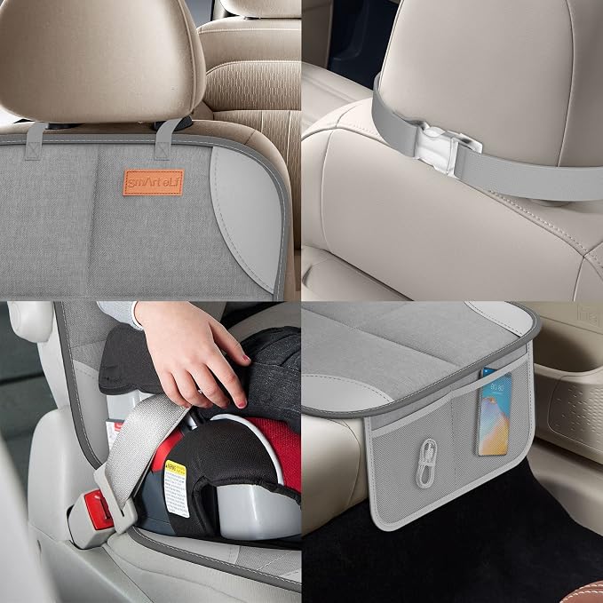 SMART ELF2 Pack Car Seat Protector-600D Fabric Waterproof Carseat Protector with Thicily Padded to Protect Your Car Seats from Child Seats and Pets (Light Grey)