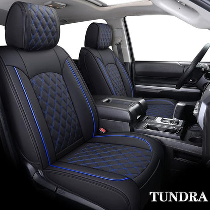 YIERTAI Truck Seat Covers Compatible with 2008-2025 2026 Toyota Tundra Crewmax Double Cab Platinum SR SR5 PRO TRD Limited 1794 Edition Trims Waterproof Leather(5 PCS Full Set/Black-Blue)