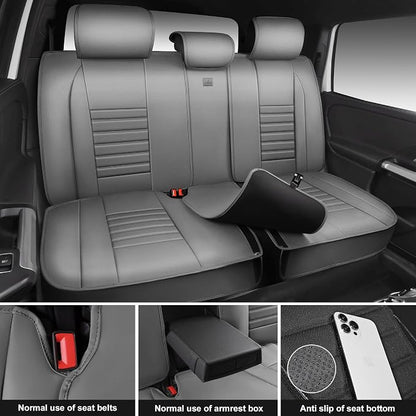 CAR PASS Nappa Leather Car Seat Covers Full Set, Luxury Seat Protector for Cars, Waterproof Anti-Slip Car Seat Cushion Armrest Compatible Airbag Universal for Sedan SUV Pick-up Truck Automotive, Gray